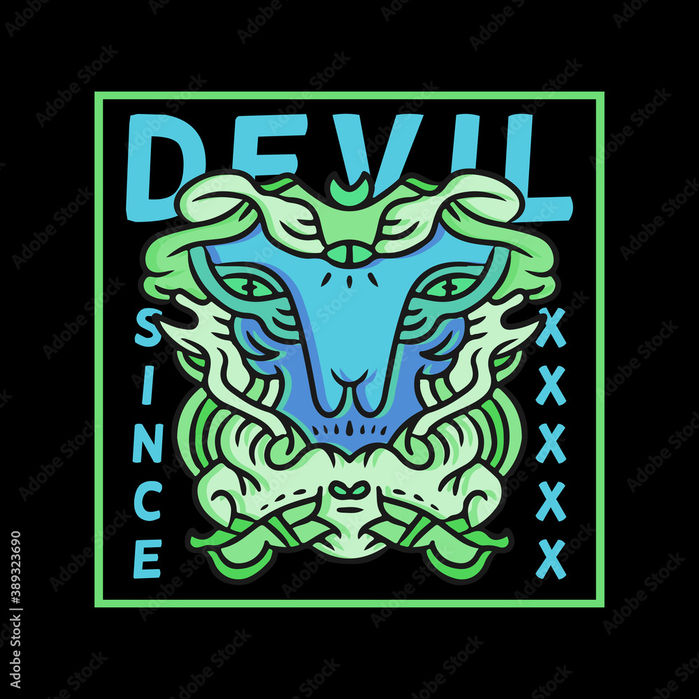 Cool goat monster abstract illustration for poster, sticker, or apparel merchandise.With tribal and hipster style.