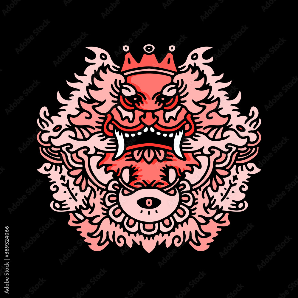 Cool monster with crown illustration for poster, sticker, or apparel merchandise.With tribal and hipster style.