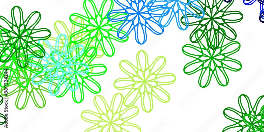 Light Blue, Green vector doodle template with flowers.