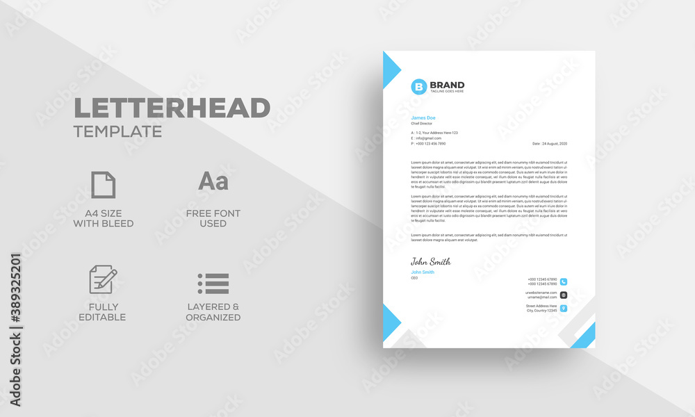 Simple and clean business letterhead design template with light blue elements. Professional corporate letterhead layout with light blue color variation. Simple and clean business letterhead design template with light blue elements. Professional corporate letterhead layout with light blue color variation.