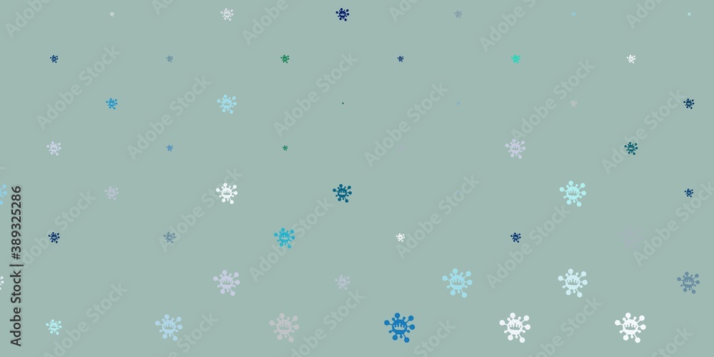 Light blue, green vector background with covid-19 symbols. Light blue, green vector background with covid-19 symbols.