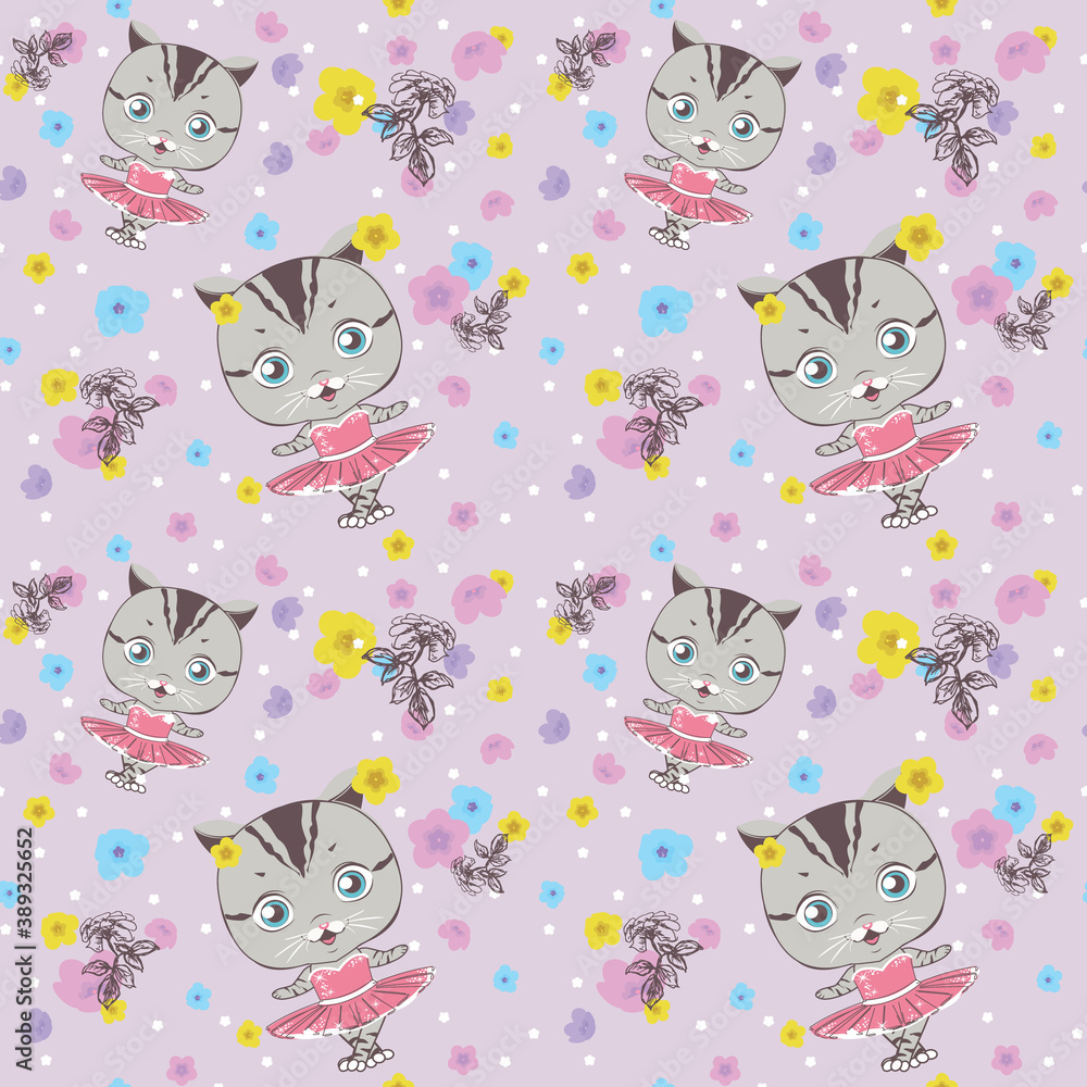 Obraz premium Vector dancing cat. Pink Ballerina