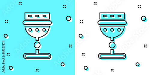 Black line Medieval goblet icon isolated on green and white background. Random dynamic shapes. Vector.