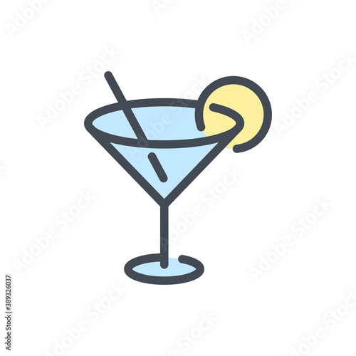 Cocktail color line icon. Cocktail glass vector outline colorful sign.