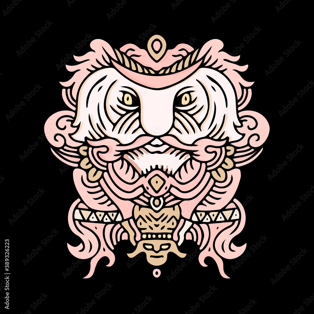 Cool monster head illustration for poster, sticker, or apparel merchandise.With tribal and hipster style.