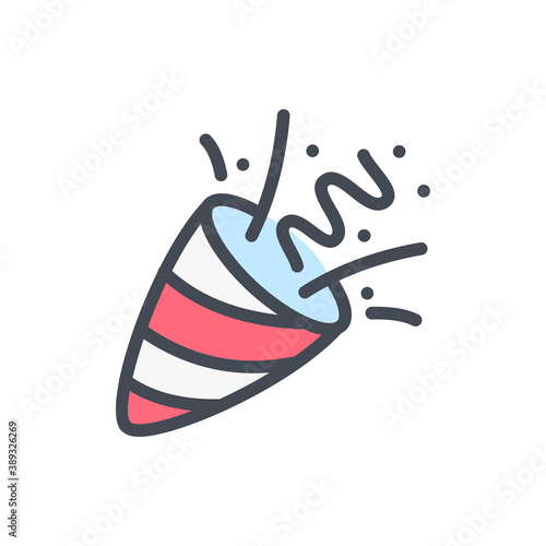 Party Popper color line icon. Confetti Popper vector outline colorful sign.