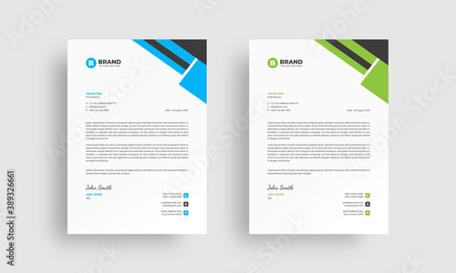 Professional abstract letterhead design template with blue & green shape. Business letterhead design layout.