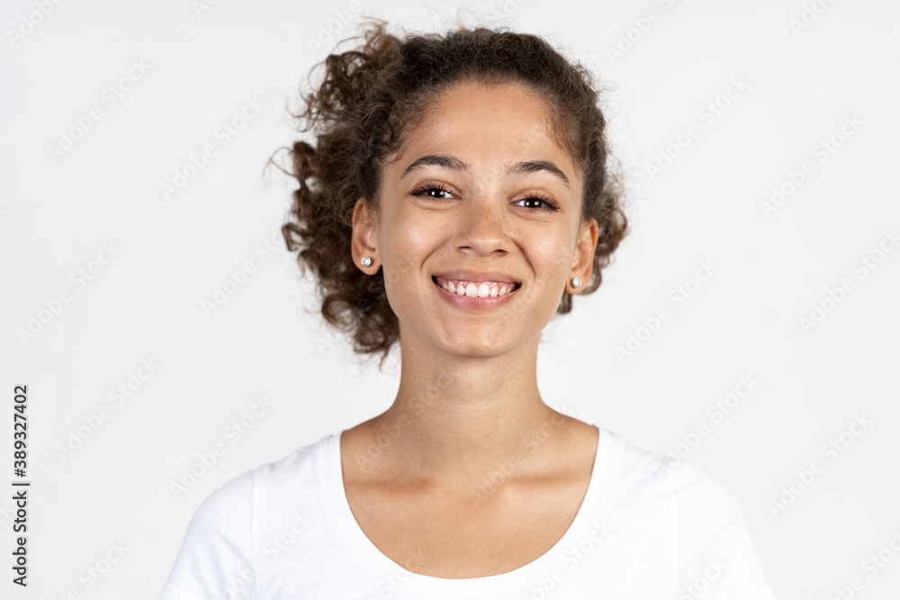 Adult afro american woman on white copy space background Adult afro american woman on white copy space background