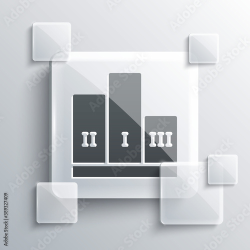 Grey Award over sports winner podium icon isolated on grey background. Square glass panels. Vector.