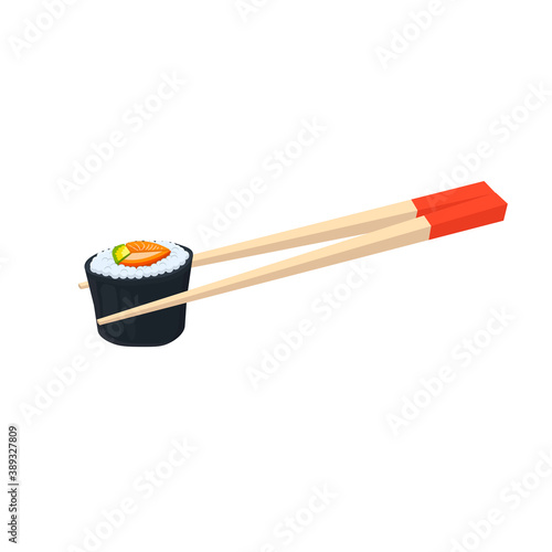 Sushi rolls on chopsticks, vector illustration
