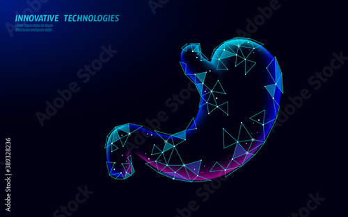 Human healthy stomach recovery system medicine concept. 3D low poly digestion reconstruction technology pharmacy drugstore banner. Health care vector illustration