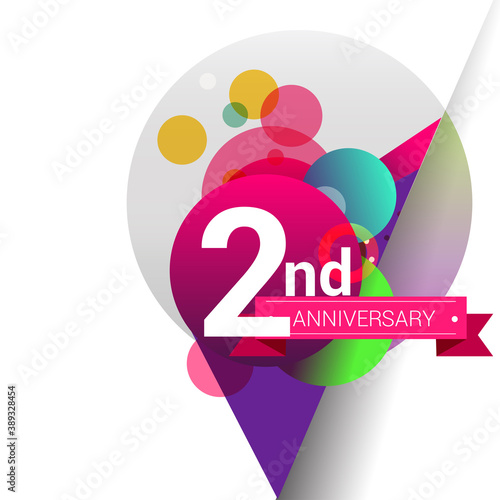 2nd Anniversary logo with colorful geometric background, vector design template elements for your birthday celebration.
