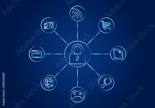 Icono de seguridad en internet, e informática.