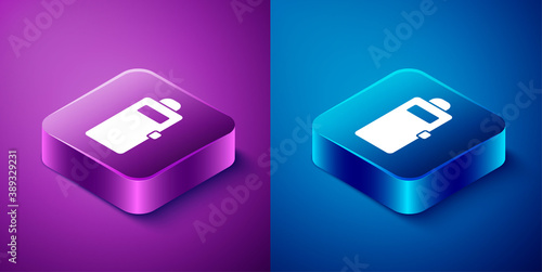 Isometric Police assault shield icon isolated on blue and purple background. Square button. Vector.