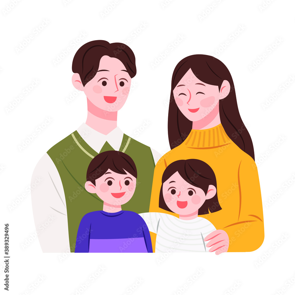 Happy nuclear family illustration. Couples and young children. Happy nuclear family illustration. Couples and young children.