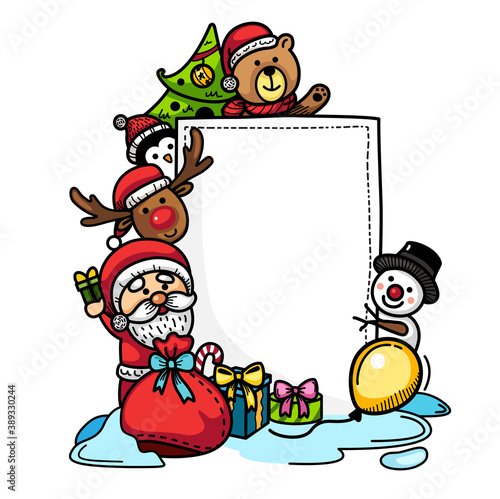 Hand drawn santa claus sign template.happy new year and merry christmas  illustration vector