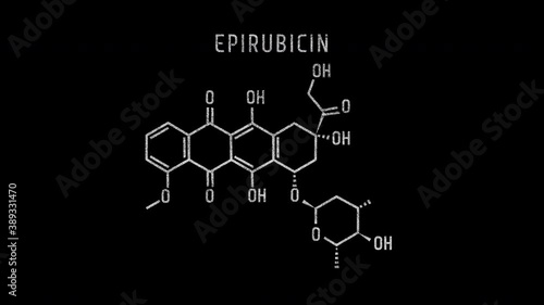 Epirubicin is an anthracycline drug used for chemotherapy - Molecular Structure Symbol Sketch or Drawing Animation on black background and Green Screen photo