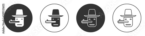 Black Pinocchio icon isolated on white background. Circle button. Vector.
