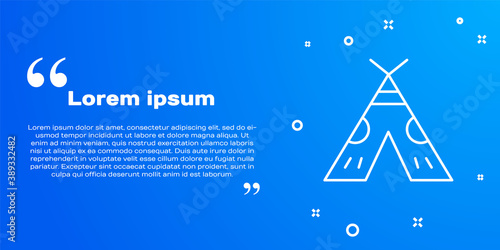 White line Traditional indian teepee or wigwam icon isolated on blue background. Indian tent. Vector Illustration.