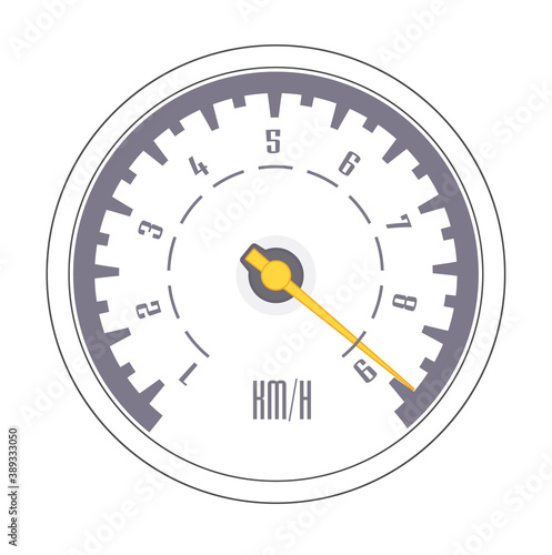 Round vintage car tachometer isolated on white background