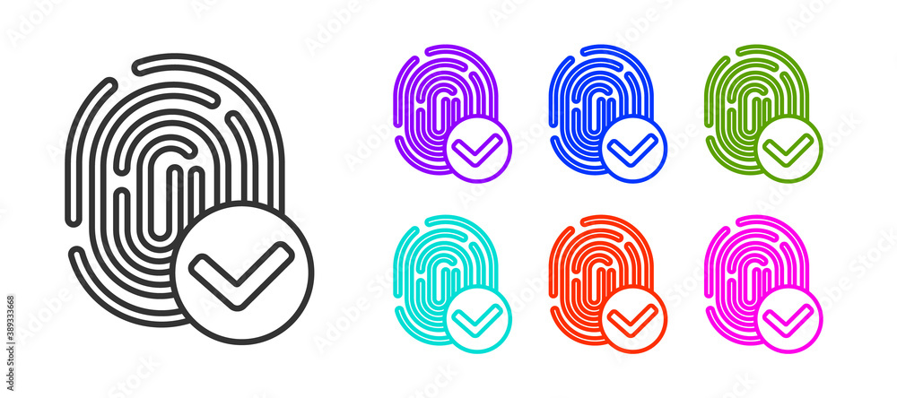 Black line Fingerprint icon isolated on white background. ID app icon. Identification sign. Touch id. Set icons colorful. Vector. Black line Fingerprint icon isolated on white background. ID app icon. Identification sign. Touch id. Set icons colorful. Vector.