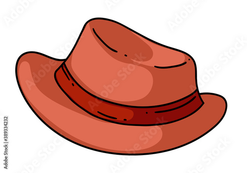 Cartoon classic man brim hat with ribbon on white background