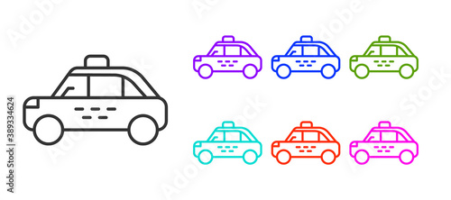 Black line Taxi car icon isolated on white background. Set icons colorful. Vector.