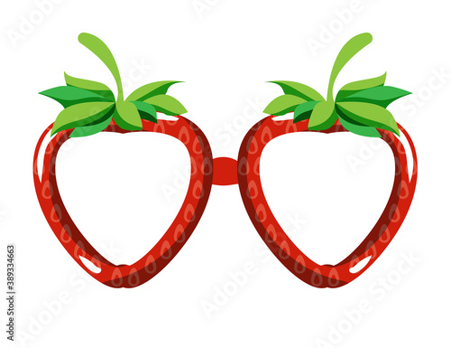 Cute festive strawberry glasses isolated on white background