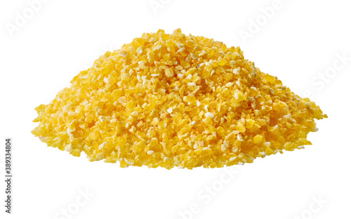 heap of raw corn grits with clipping path