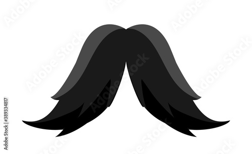 Long black male shaggy mustache isolated on white background