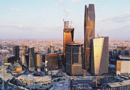 фотографія King Abdullah Financial District in Riyadh Saudi Arabia in the morning