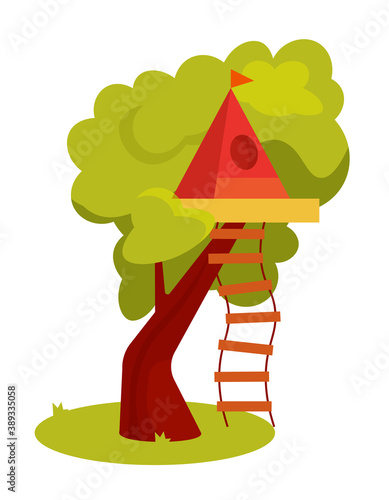 Kid wigwam tree house on yard isolated on white background