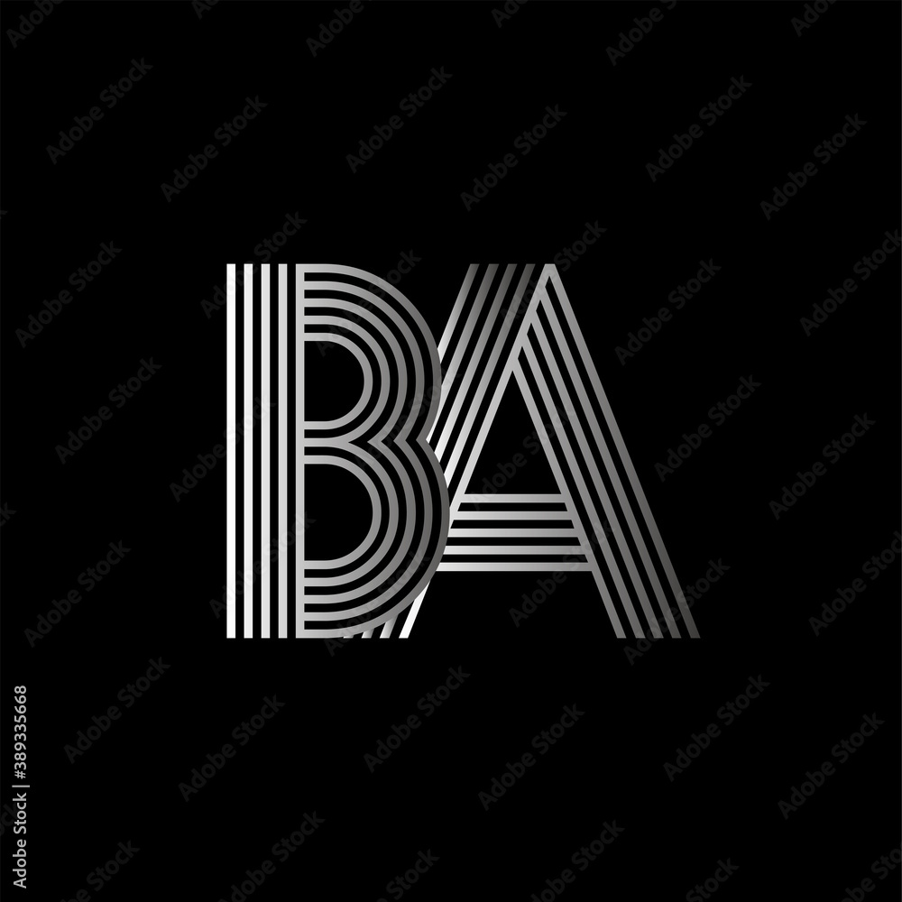 Initial letter logo BA linked white colored, isolated in black background. Vector design template elements for company identity. Initial letter logo BA linked white colored, isolated in black background. Vector design template elements for company identity.