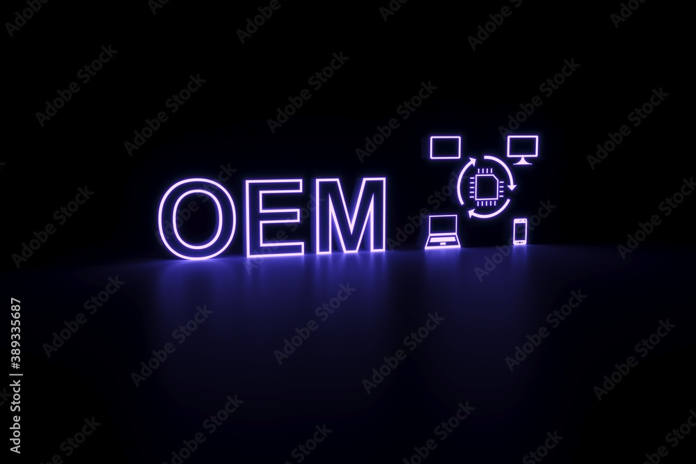 OEM neon concept self illumination background 3D illustration