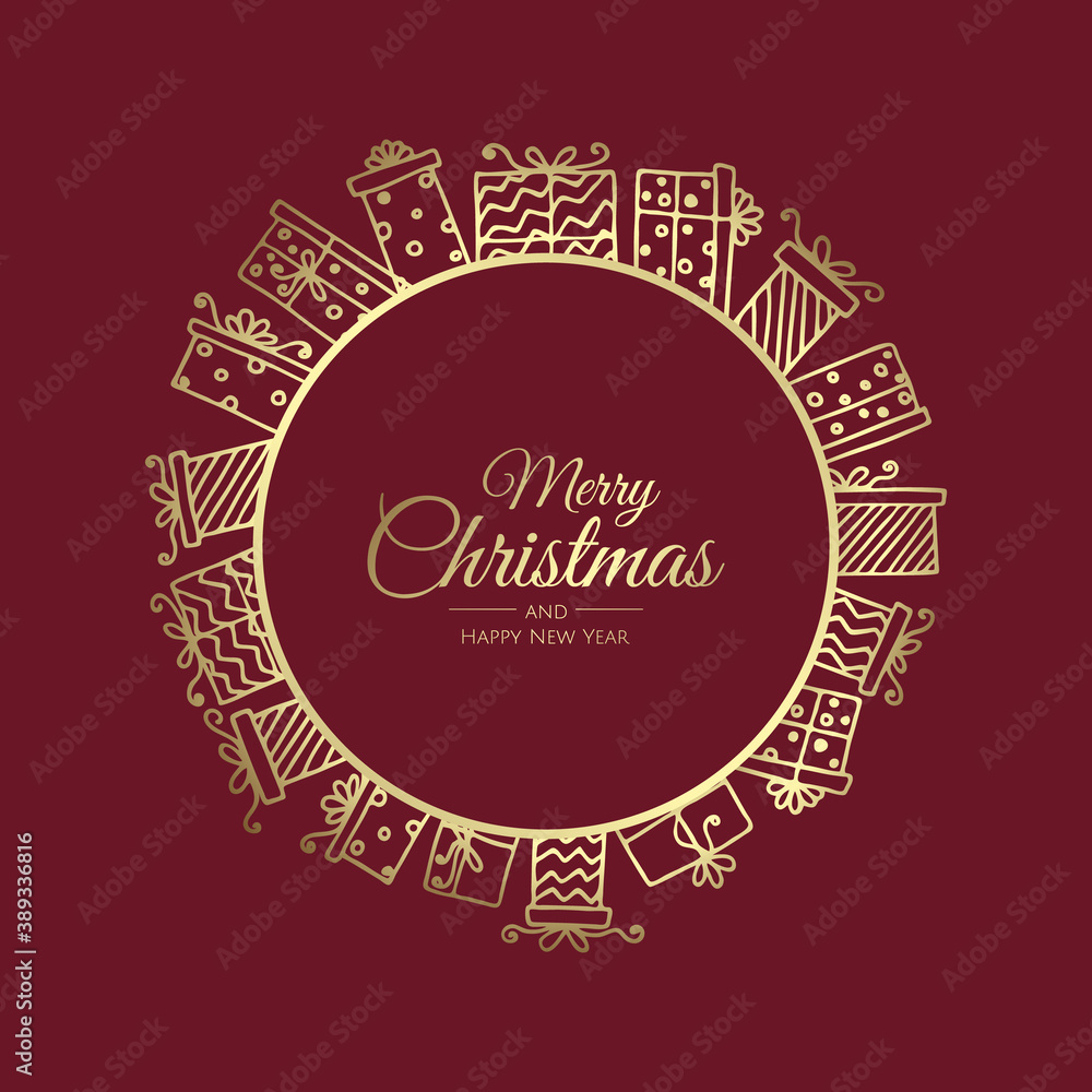 Merry Christmas Abstract Card with presents. Xmas sale, holiday web banner.