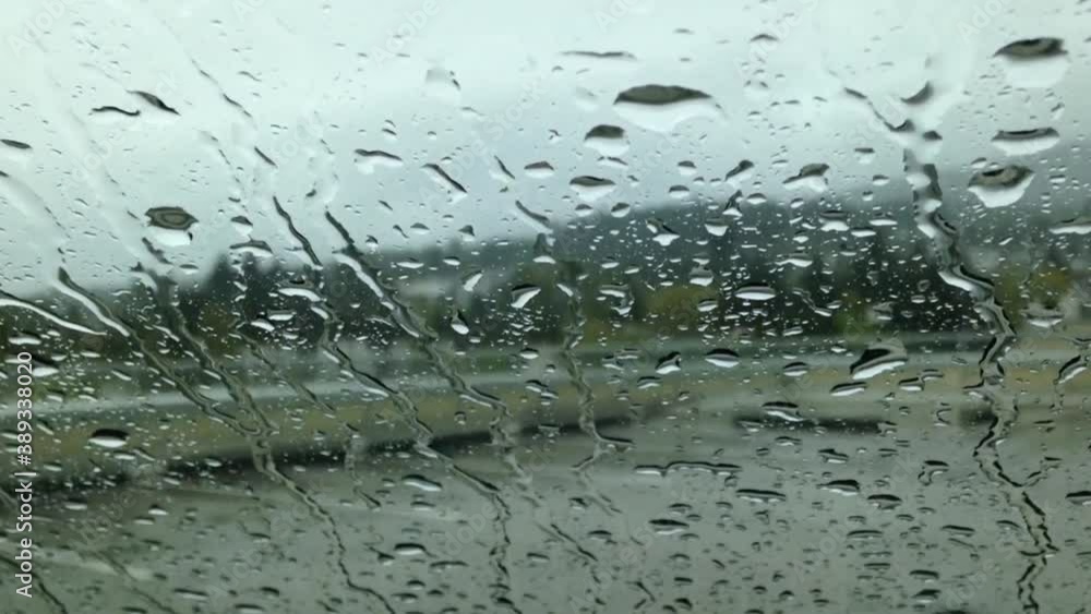 Driving on raining day, focus on window raindrop Driving on raining day, focus on window raindrop