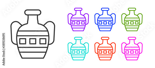 Black line Ancient amphorae icon isolated on white background. Set icons colorful. Vector.