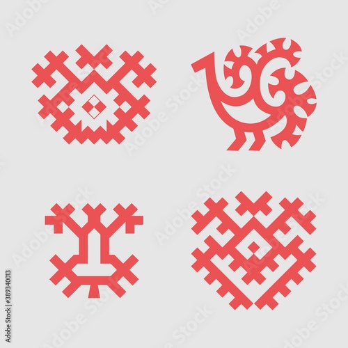 Patterns based on Khanty-Mansi Siberian folk ornaments set