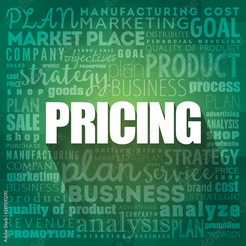 Pricing word cloud collage, business concept background