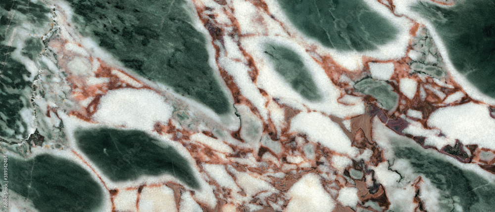Rainforest green marble texture background, luxurious green agate marble texture with brown veins, polished quartz stone background, natural breccia marble for ceramic wall and floor tiles.
