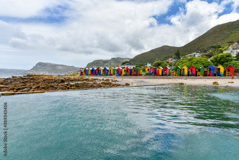 Ταπετσαρία The Famous St James Beach Huts along with the tidal pool in Cape Town, Western C