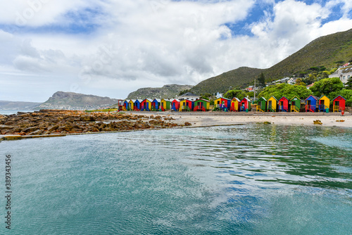 Bilde på lerret The Famous St James Beach Huts along with the tidal pool in Cape Town, Western C