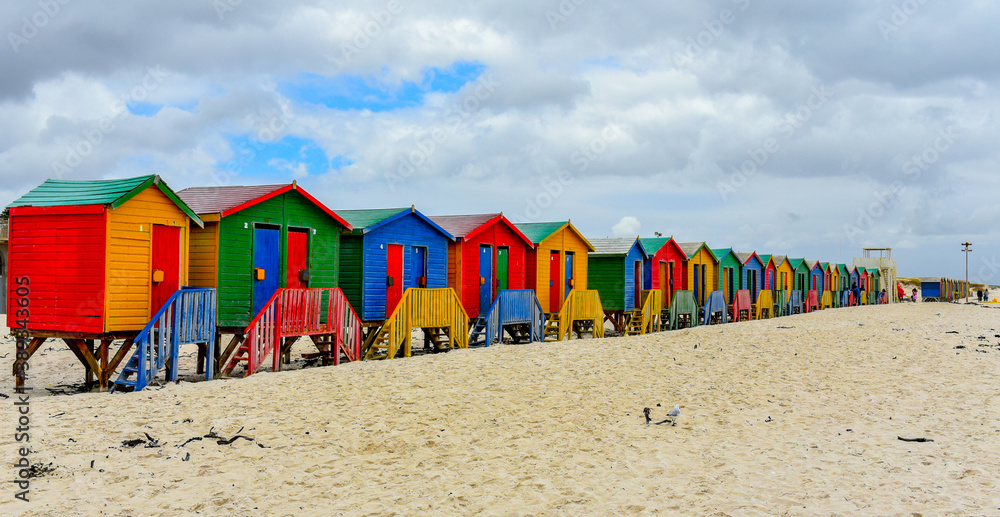 Colourful Muizenberg Beach Huts in Cape Town, Western Cape, South Africa Colourful Muizenberg Beach Huts in Cape Town, Western Cape, South Africa