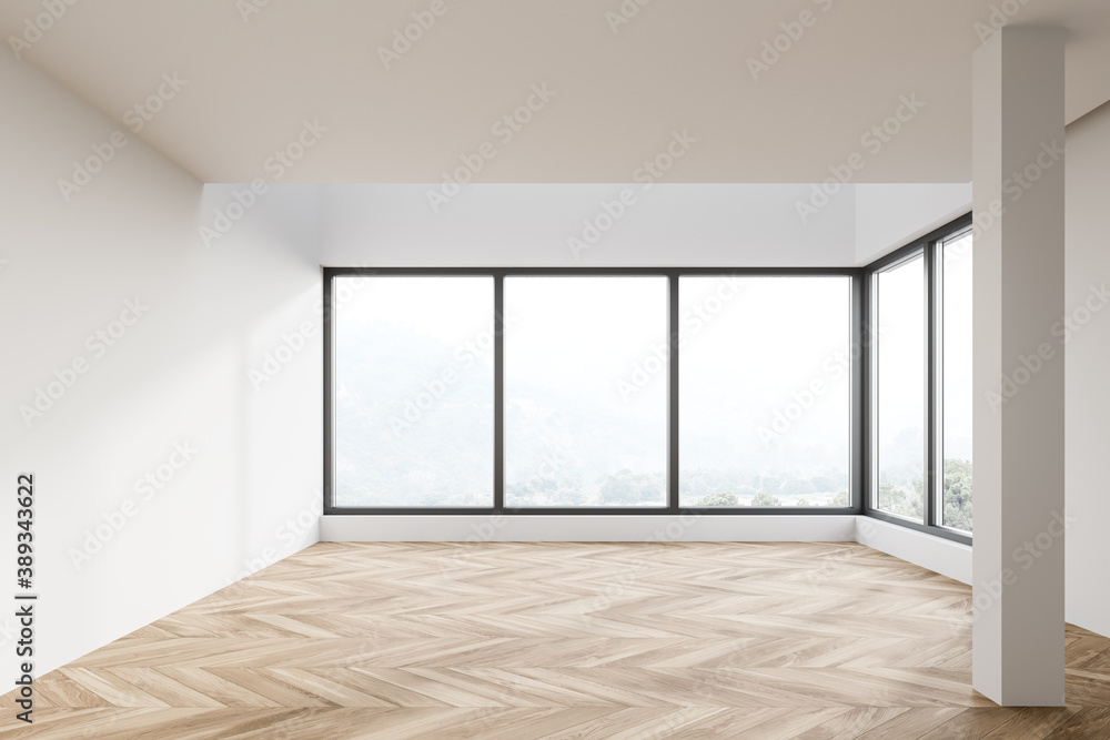 Obraz premium Empty white room with panoramic window