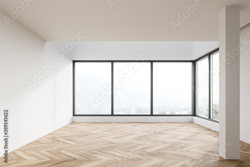 Empty white room with panoramic window