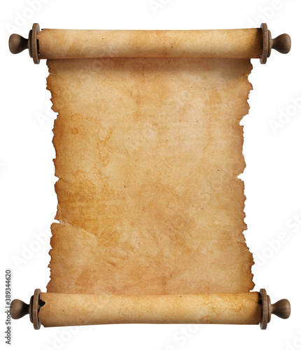 Fototapeta Naklejka Na Ścianę i Meble -  Old paper scroll with wooden handles. Isolated, clipping path included 