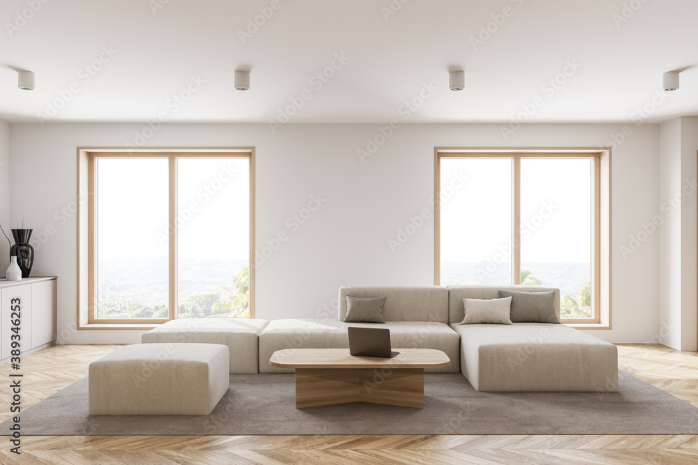 White living room interior with sofa White living room interior with sofa