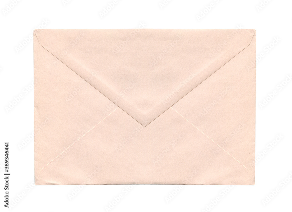 old aged light pink paper envelope isolated on white old aged light pink paper envelope isolated on white