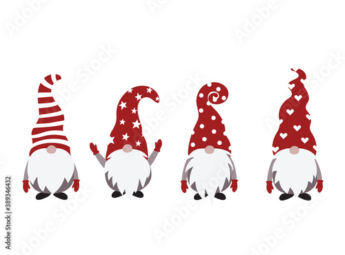 Christmas Gnome Vector Illustration, Scandinavian Nordic Gnome, Cute Christmas Santa Gnome Elf
