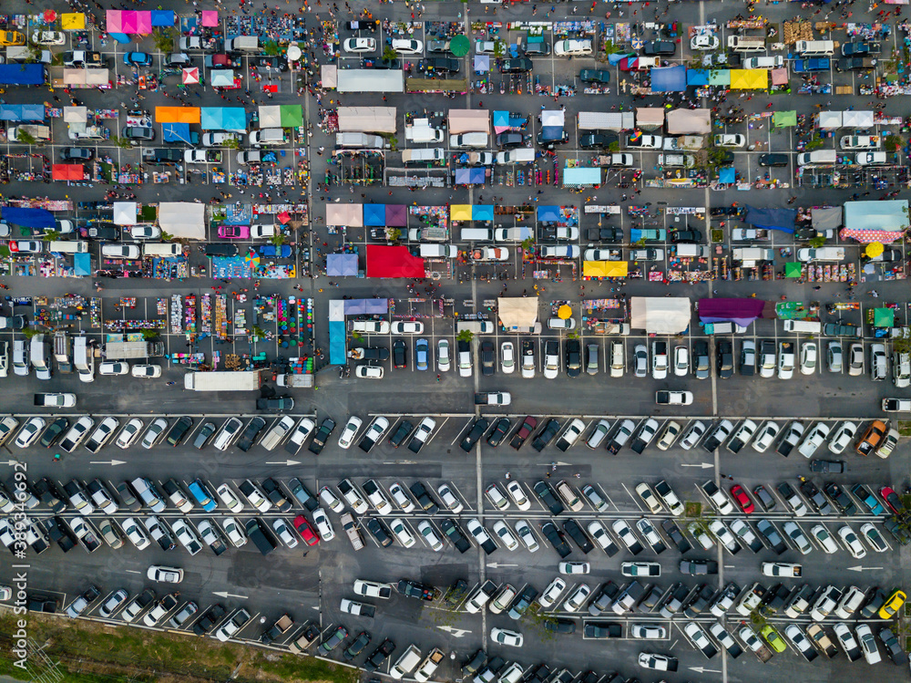 Car parking lot view from above, Aerial view at Ninja night market chonburi. Car parking lot view from above, Aerial view at Ninja night market chonburi.